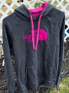 The North Face Charcoal Fleece Hoodie with Hot Pink Trim